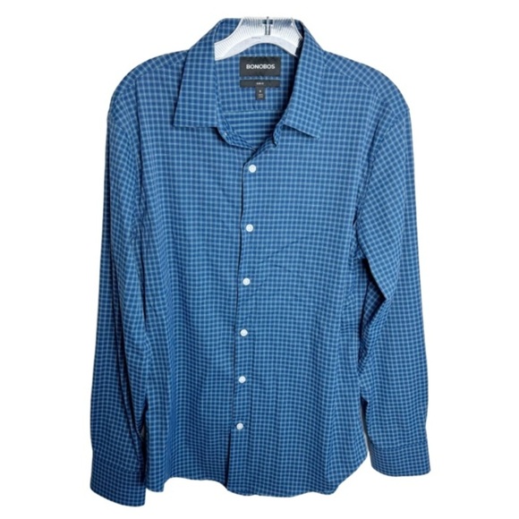 Bonobos Blue Plaid Slim Fit Nylon/Spandex Button Front Shirt Sz Medium - Picture 1 of 14